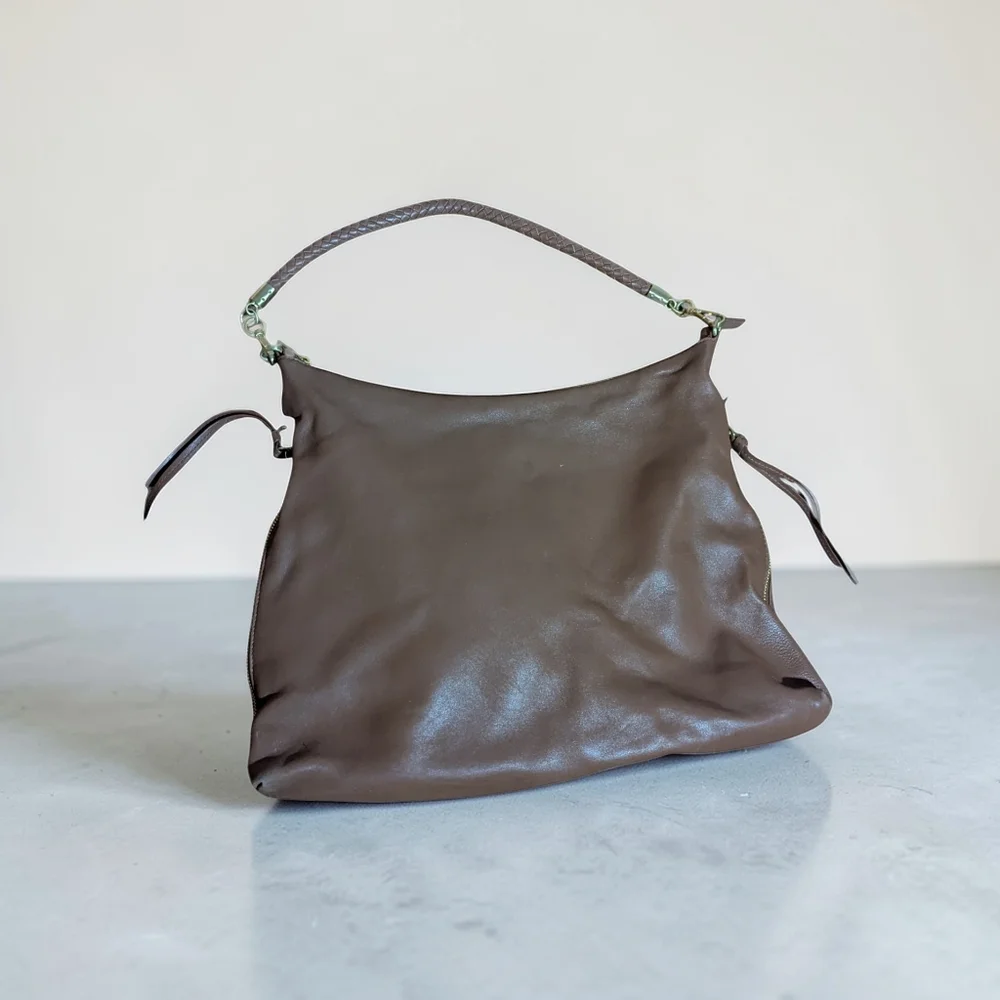 Soft Vegan Leather Braided Handle Slouchy Light Brown conceal And Carry Bag
